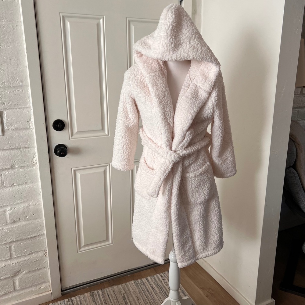 Pottery Barn Kids Sherpa Hooded Robe Cream Large 20x35 Fleece Bathrobe